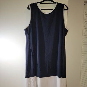 Sleeveless Navy and White Colorblock Shift Dress